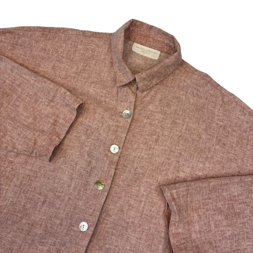 Arleen Bowman Linen Shirt Womens XL Pink Mauve Oversized Button Down Shacket